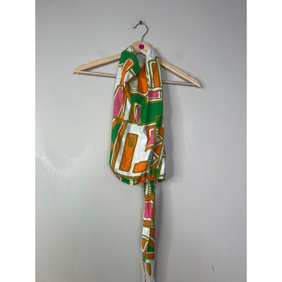 NEW S/W/F Poplin Open Back Tie Halter High Neck Top Solstice Green Pink Orange - Picture 2 of 8